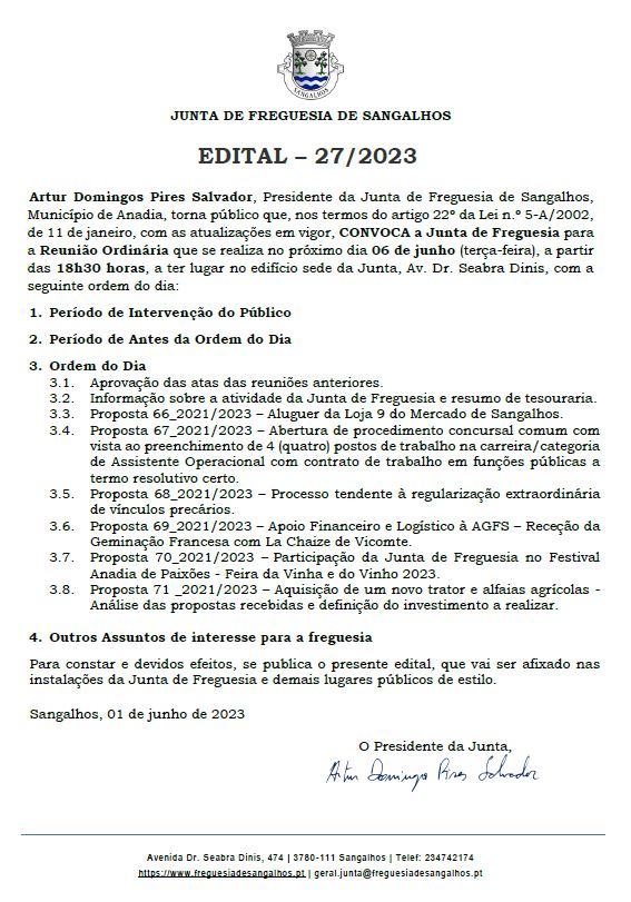 Notícia Reunião do Executivo da Junta de Freguesia - Junho 2023